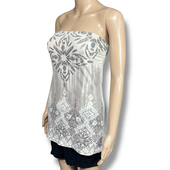 Maurices Womens Strapless Bandeau Tank Top with Shelf Bra Cream Silver Medium - Picture 5 of 11